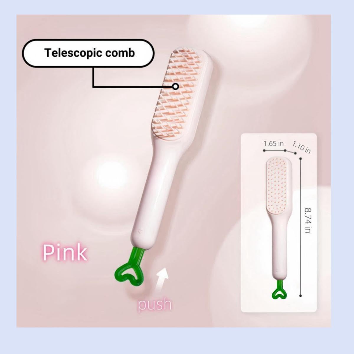 2 X Self-Cleaning Hair brush - Anti-Static Massage Comb with Retractable Bristles