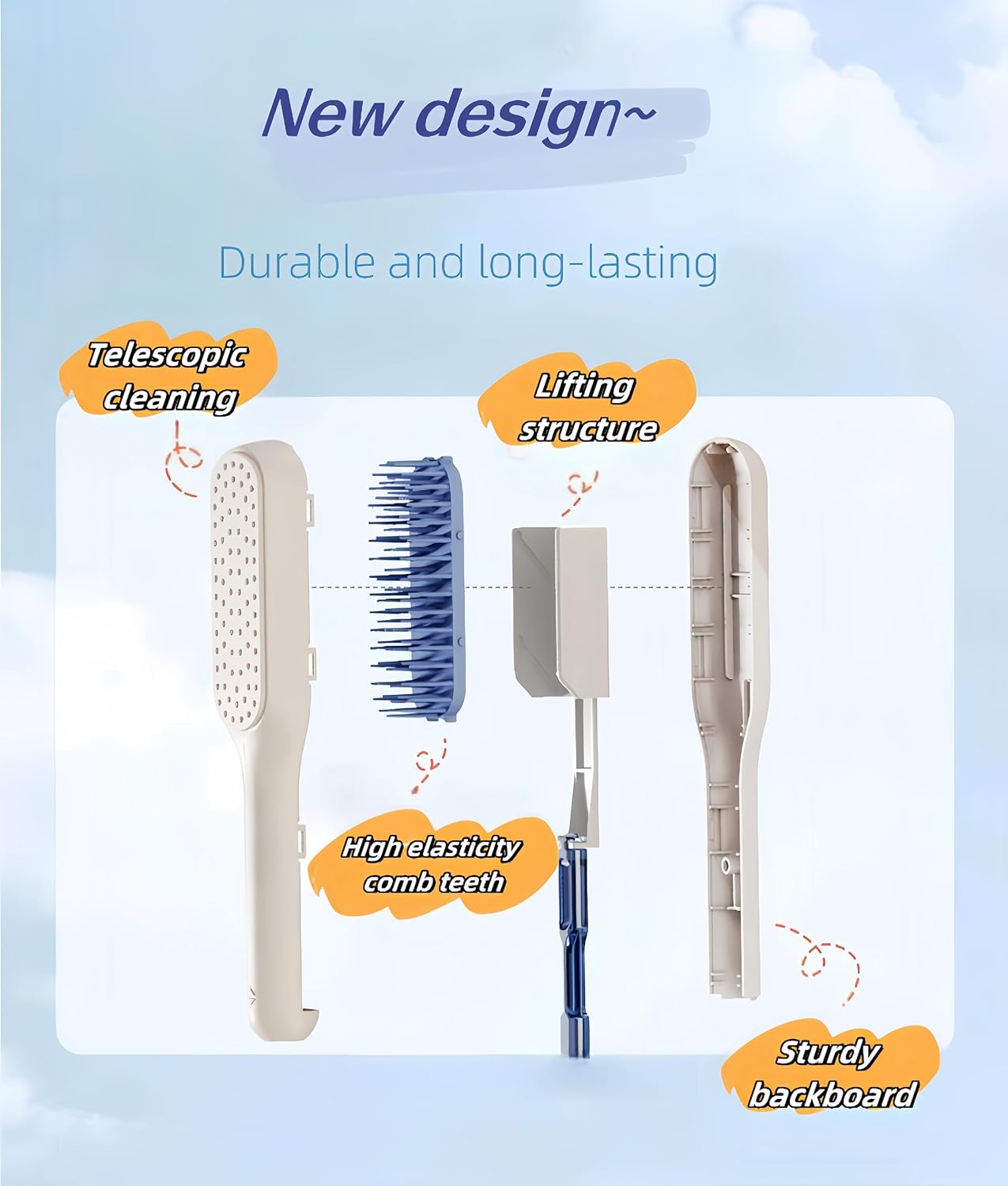 2 X Self-Cleaning Hair brush - Anti-Static Massage Comb with Retractable Bristles