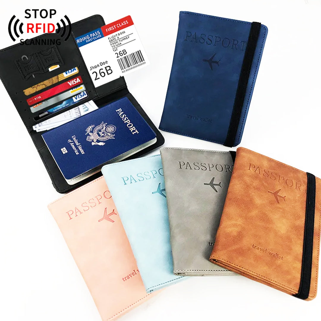 Portable leather travel passport holder