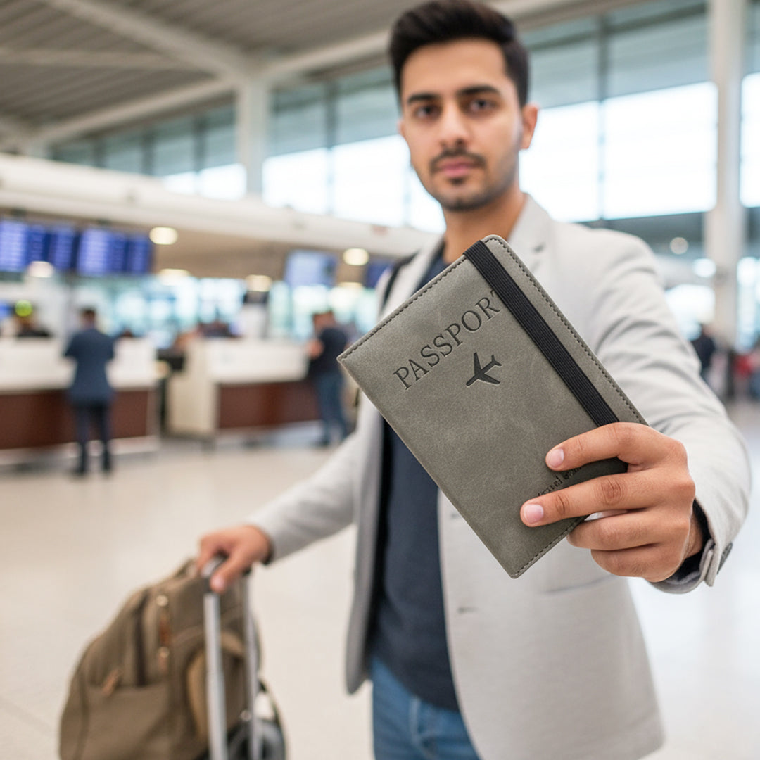 Portable leather travel passport holder