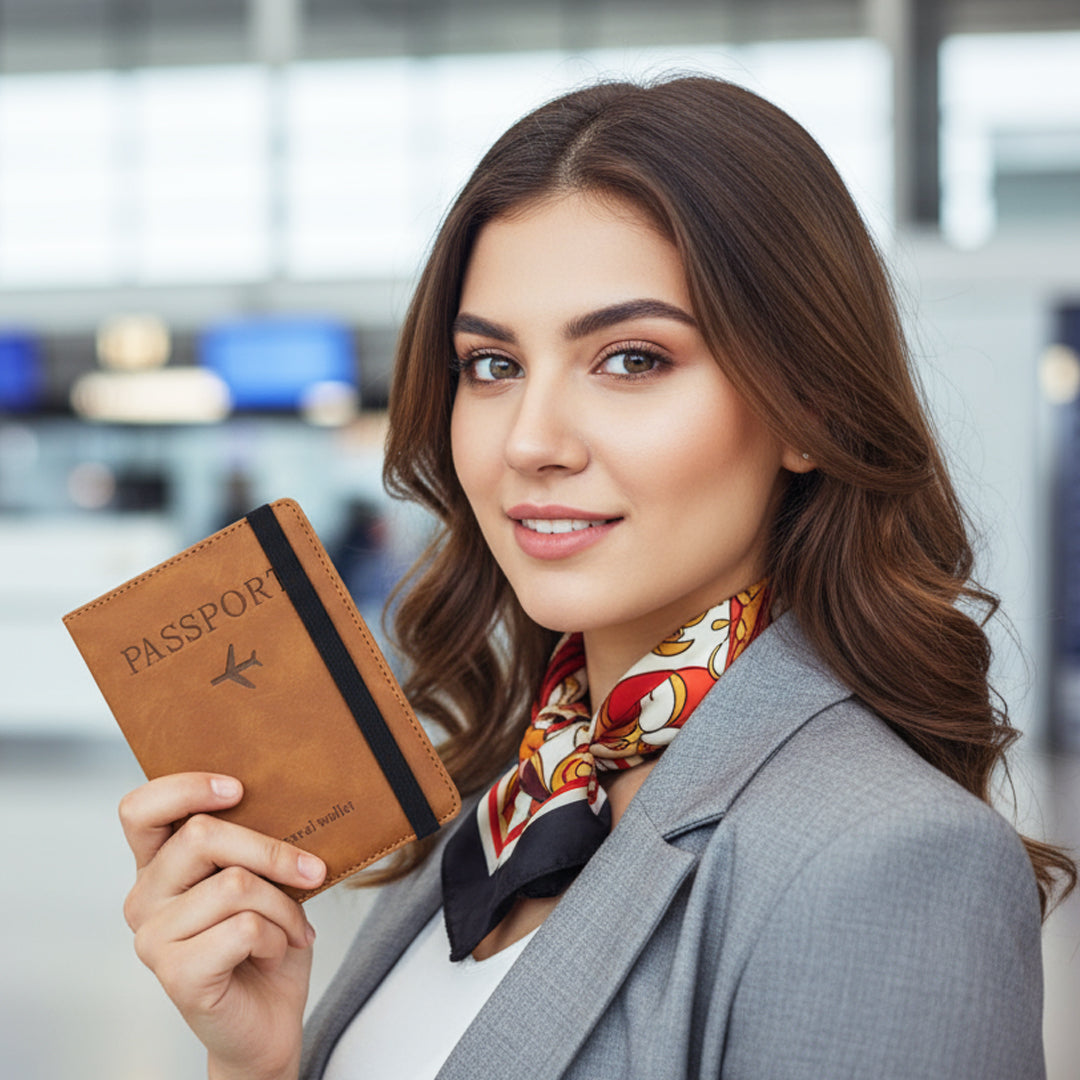 Portable leather travel passport holder